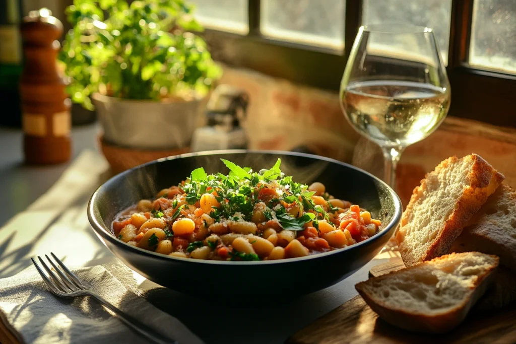 Creamy Alfredo sauce with fresh parsley and ingredients
