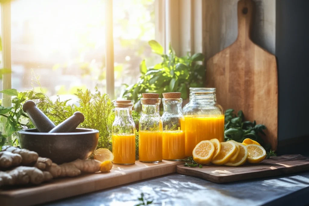 Vibrant Homemade Immunity Shots with Fresh Ingredients
