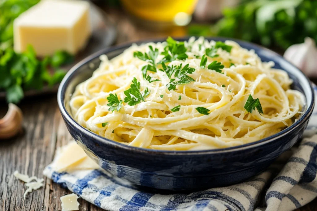 What can you add to Alfredo sauce for flavor? - Creamy Alfredo sauce with fresh parsley and ingredients