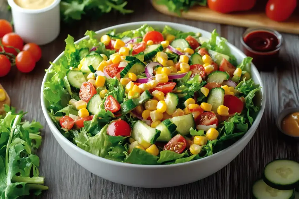 Fresh Burger King Side Garden Salad on a wooden table.