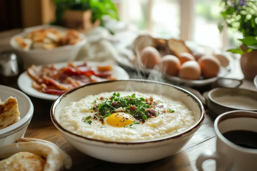 What are American breakfast grits? A bowl of creamy Southern grits with butter.
